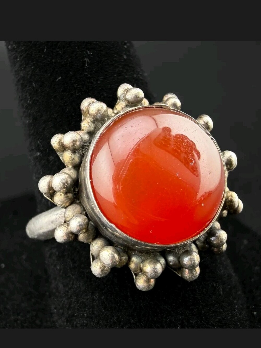 Vintage Sterling Silver Carnelian Cabochon Cluster StatementRing Size 8